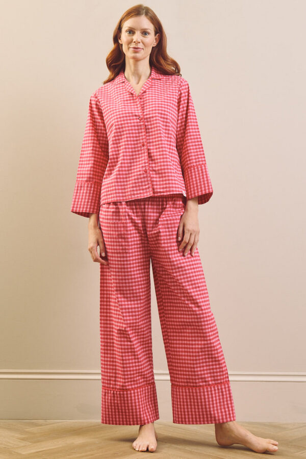 Roze gingham katoenen boxy pyjamaset