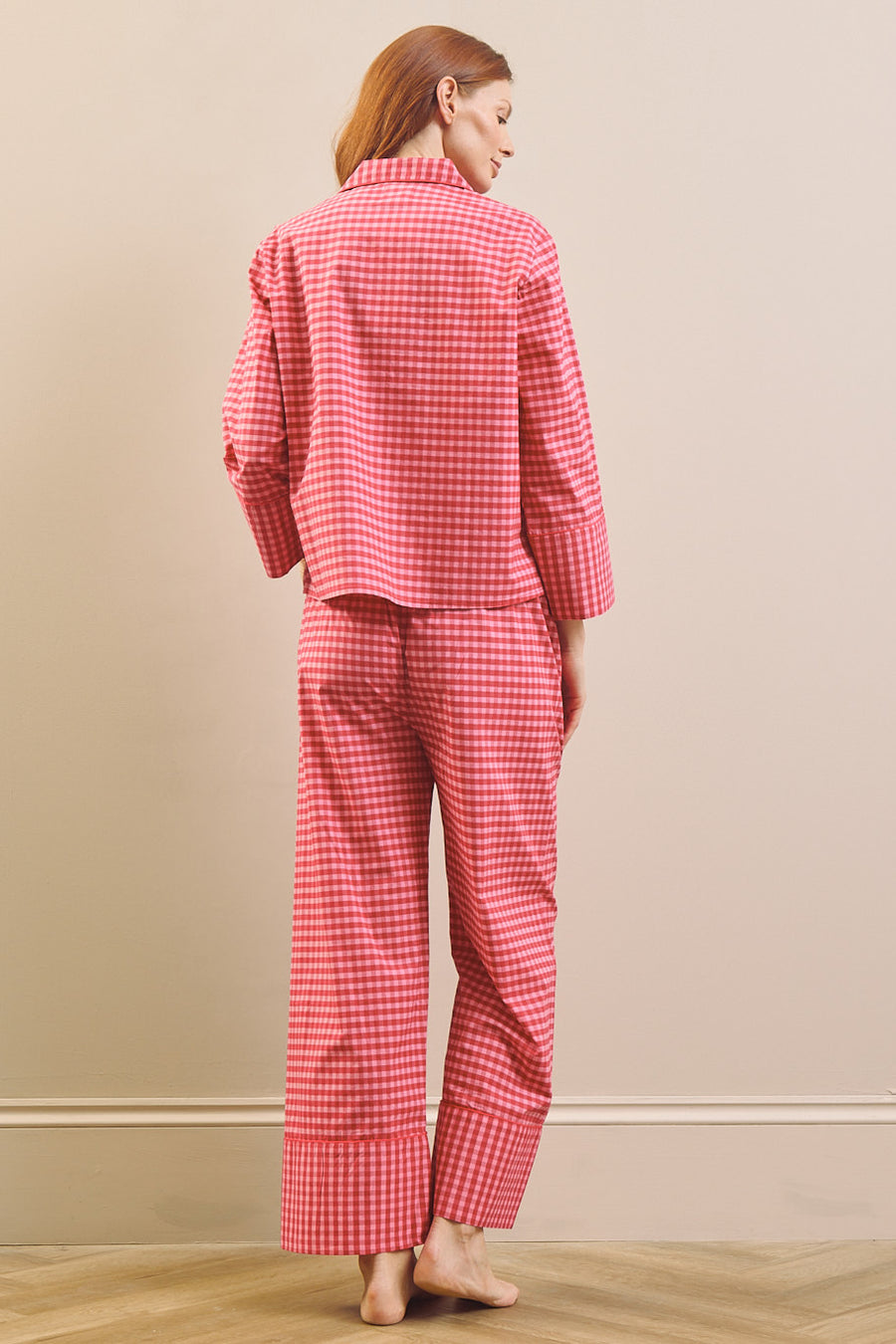 Roze gingham katoenen boxy pyjamaset